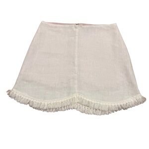 Reformation Linen Blend Fringe Hem Mini Skirt Cream Boho Coastal Chic